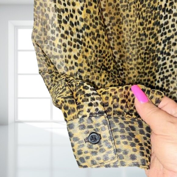 Vintage Tiramisu Sheer Cheetah Animal Print Tie-Front Blouse Milan NY - Picture 5 of 8